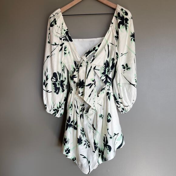 NWT Tanya Taylor‎ Stevie Romper Size Small Floral Linen Square Neck Puff Sleeve - Picture 13 of 16
